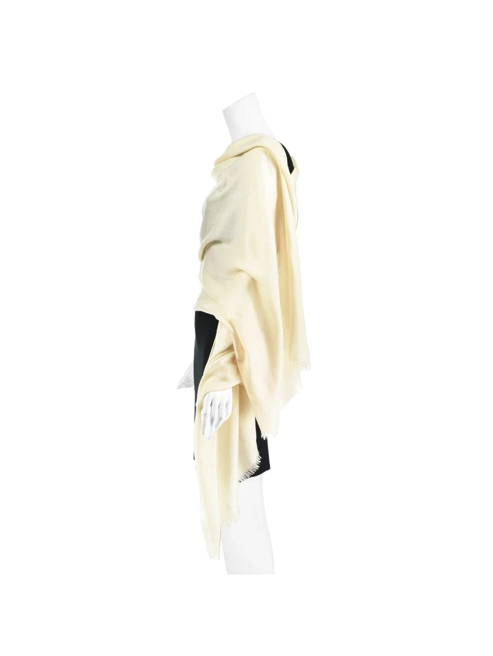 LORO PIANA Lightweight Ivory Cashmere Twill Shawl with Delicate Fringe, 32x82in